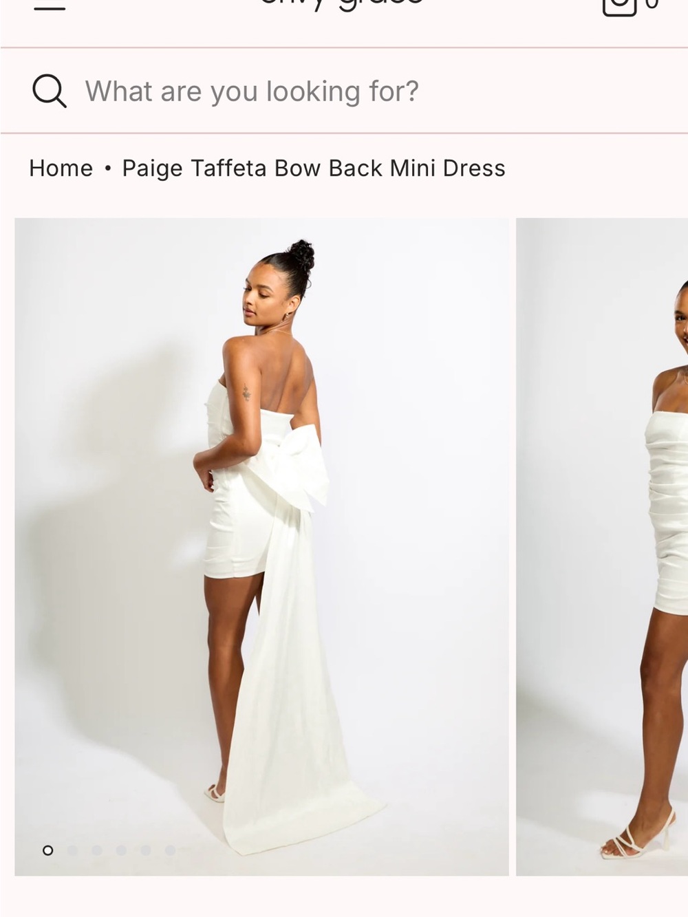 Strapless White Taffeta Mini Dress with Dramatic Bow Back